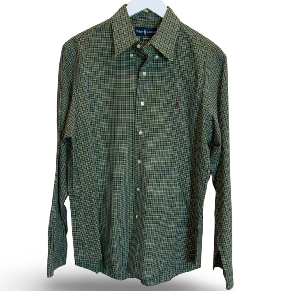 RALPH LAUREN Green Check Button Down Shirt Classic Prep Grandpa Core Size L